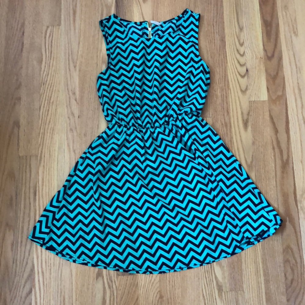 Green and navy chevron dress